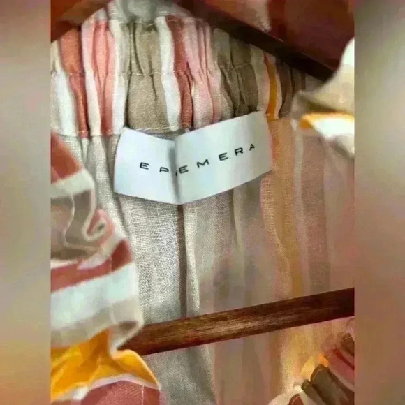 NWT EPHEMERA Women's Garland Striped High Neck Mini Dress Size Medium 100% Linen - Picture 7 of 9